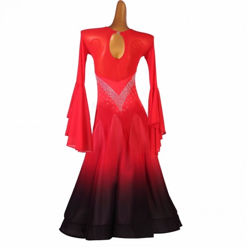 Black red gradient gemstones competition ballroom dance dresses for women young girls senior waltz tango flamenco rhythm smooth dance long gown for female